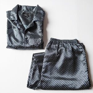 Robert Louis Silk Satin Pajama Set Navy and White Medium